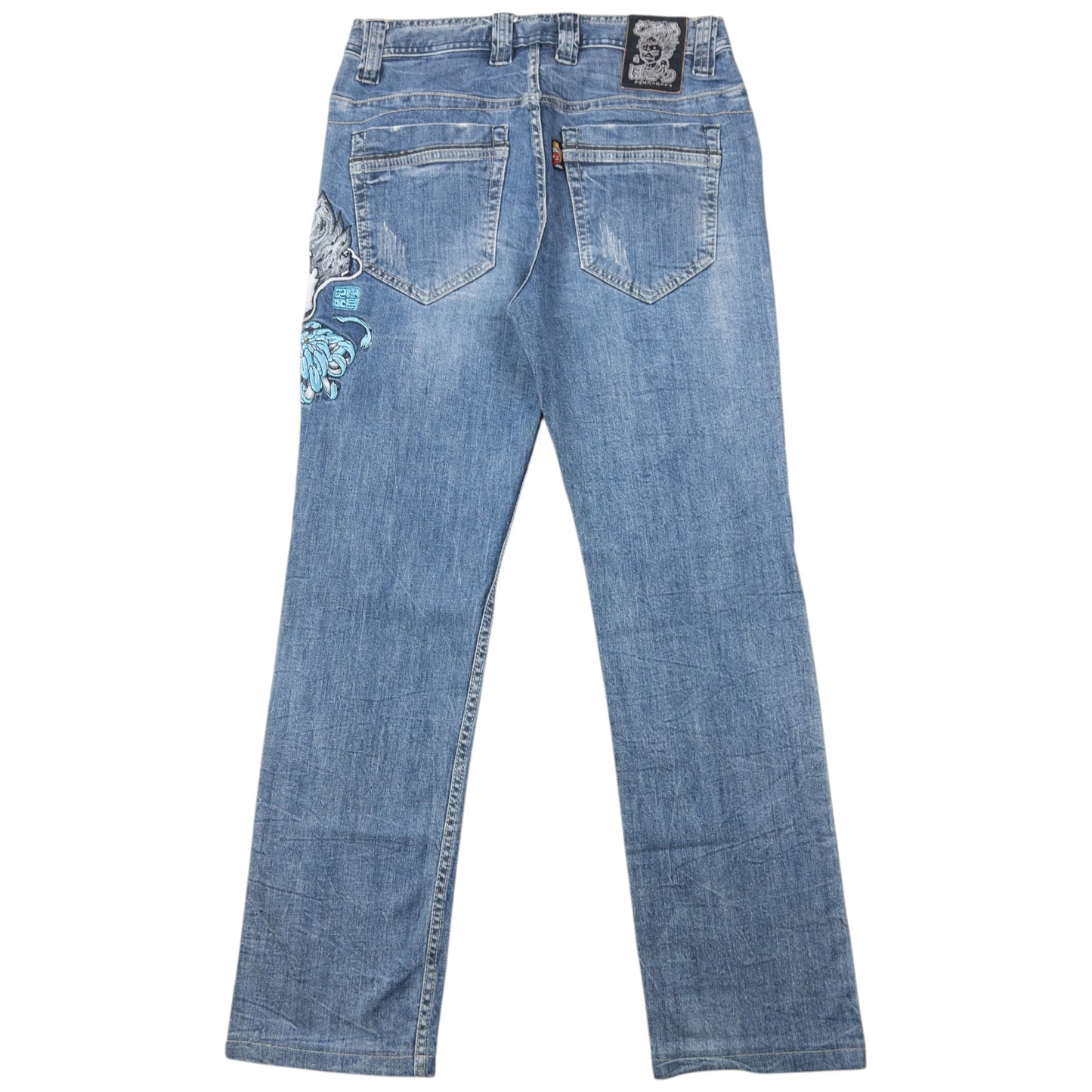 Vintage 2000s Jizo Bosatsu Embroidered Masked Troll Japanese Denim Jeans Size W29