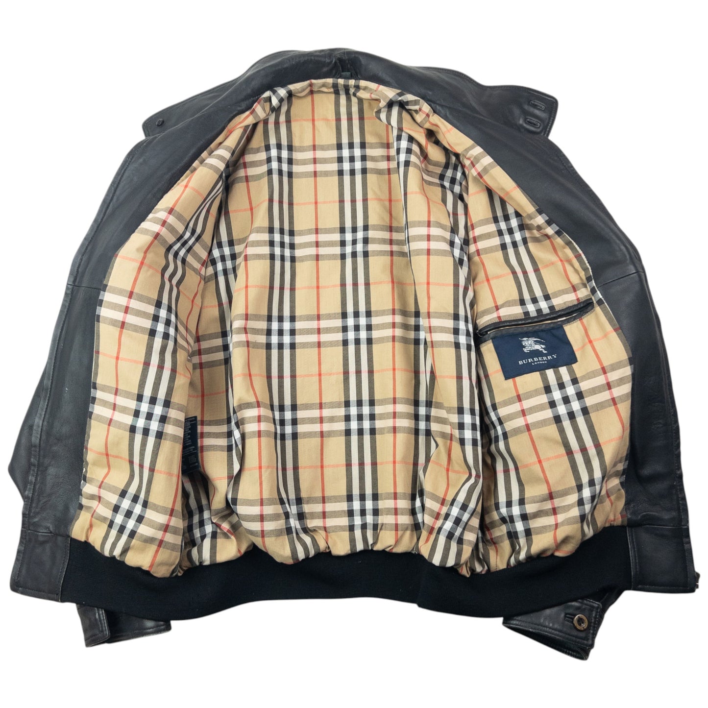 Vintage 2000s Burberry Nova Check Lined Leather Jacket Size XL