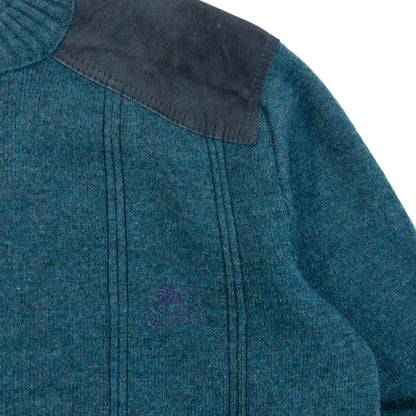 Vintage 90s Burberry Suede Patch Wool Jumper in blue, photo 5