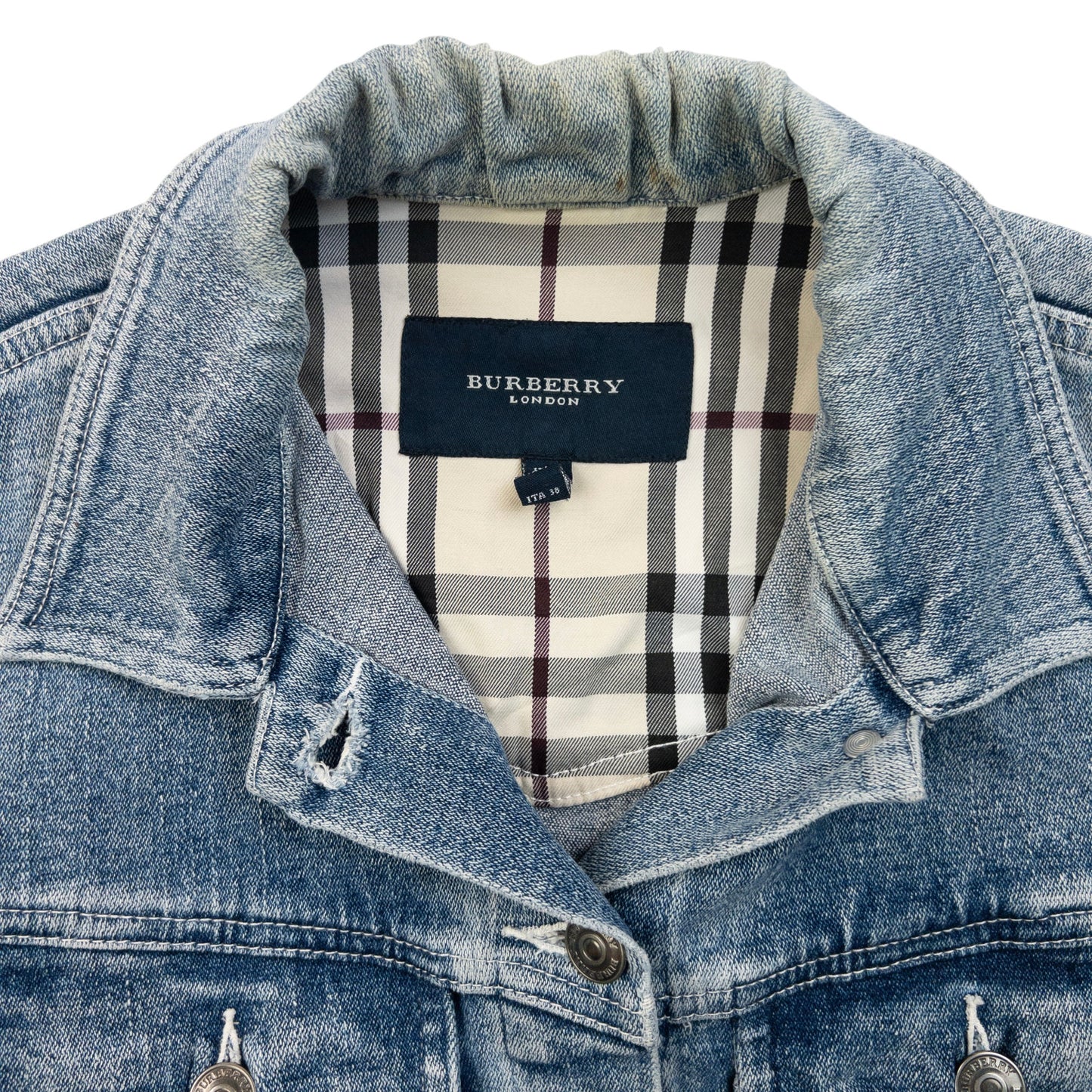 Vintage 2000s Burberry Nova Check Cuff Denim Jacket Womens Size XS