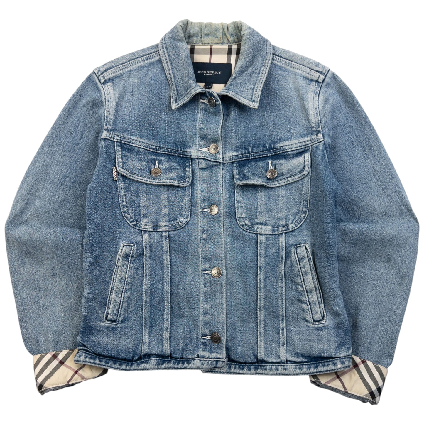 Vintage 2000s Burberry Nova Check Cuff Denim Jacket Womens Size XS