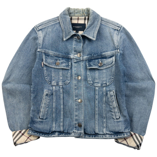Vintage 2000s Burberry Nova Check Cuff Denim Jacket Womens Size XS