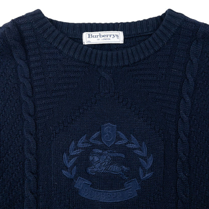 Vintage 90s Burberry Embroidered Wool Cable Knit Jumper Size XL