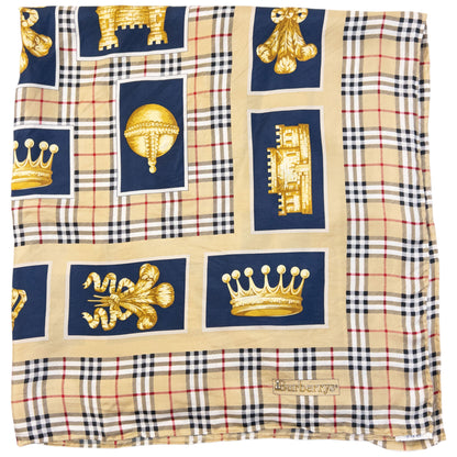 Vintage 80s Burberry Nova Check Royal Print Silk Scarf