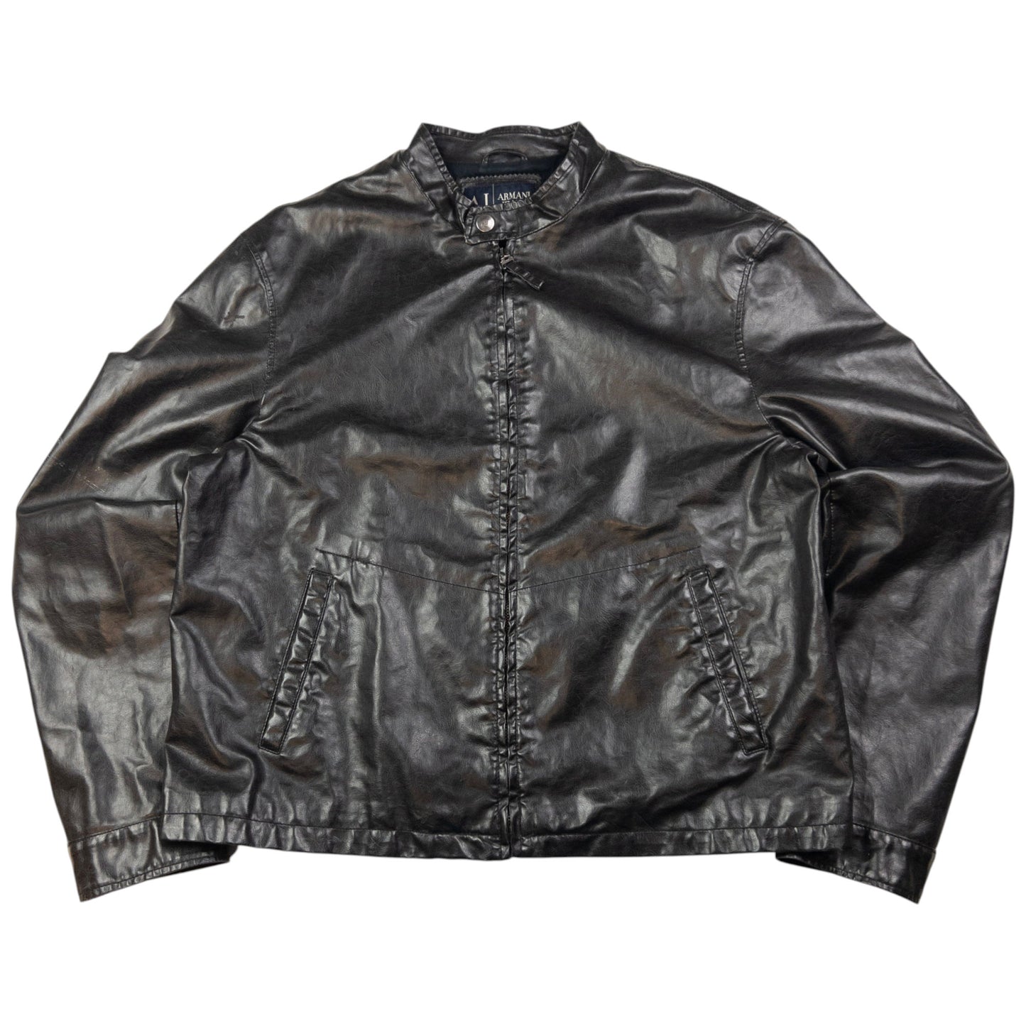 Vintage Armani Jeans Leather Biker Jacket Size L