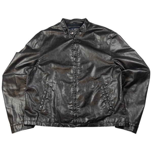 Vintage Armani Jeans Leather Biker Jacket Size L | Second Wave