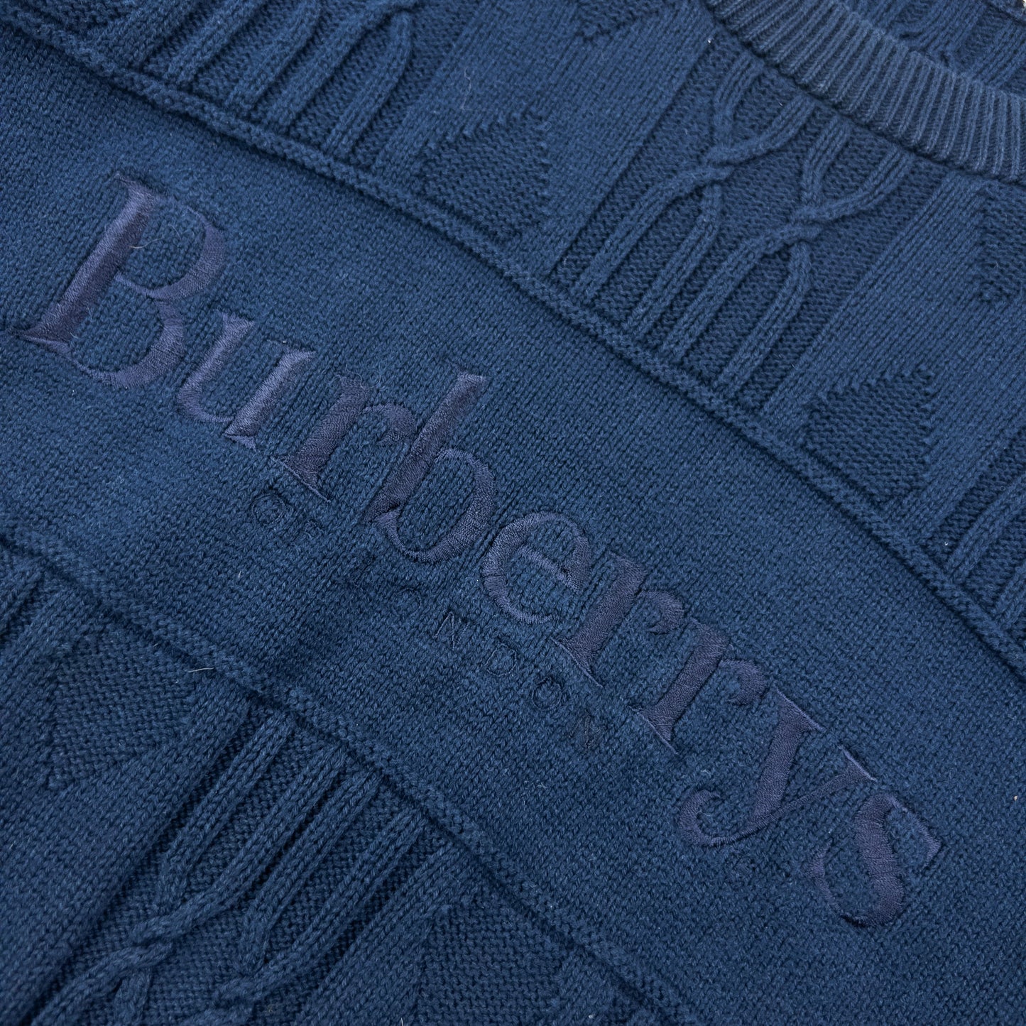 Vintage 90s Burberry Embroidered Knit Jumper Size M