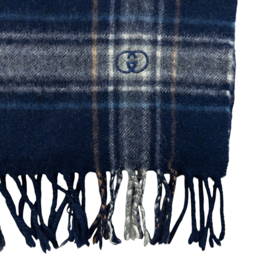Vintage 80s Gucci Checkered Cashmere Tassel Scarf