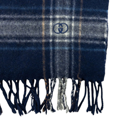 Vintage 80s Gucci Checkered Cashmere Tassel Scarf