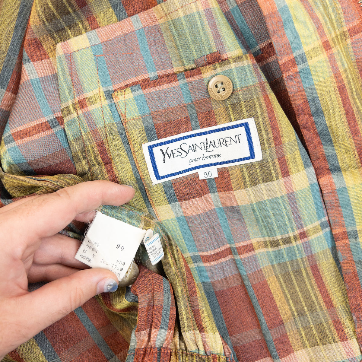 Vintage 80s YSL Yves Saint Laurent Checkered Harrington Jacket Size S