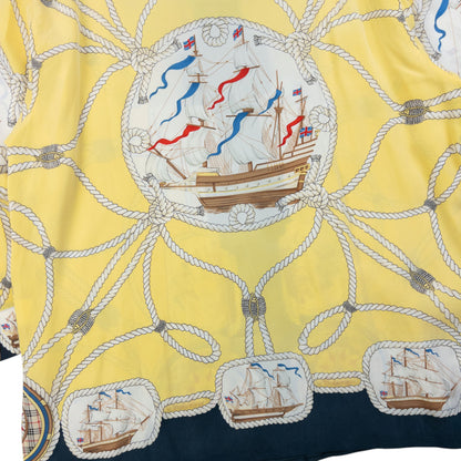 Vintage 80s Burberry Nautical Rope Ship Long Sleeve Button Up Silk Shirt Size L