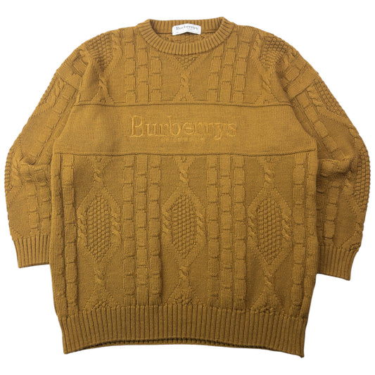 Vintage 90s Burberry Embroidered Cable Knit Jumper Size M