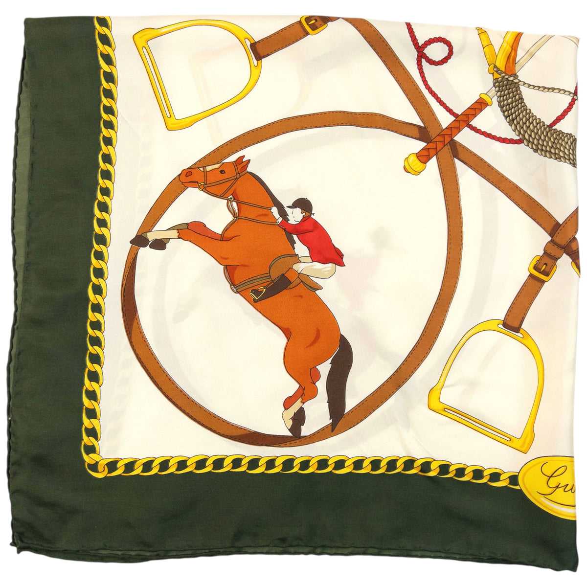 Vintage 90s Gucci Equestrian Horse Bit Print Silk Scarf