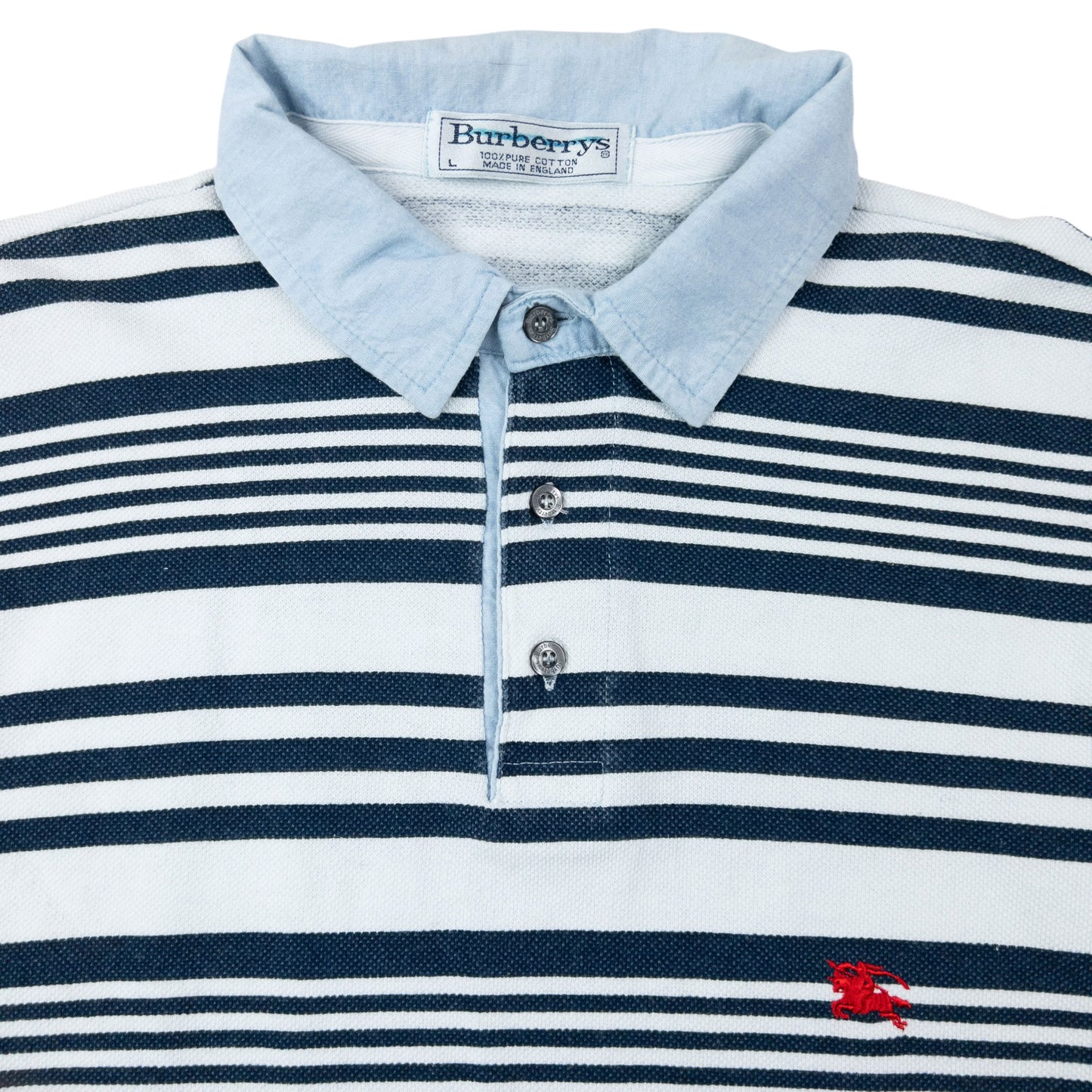 Vintage 90s Burberry Striped Long Sleeve Polo Shirt Size L