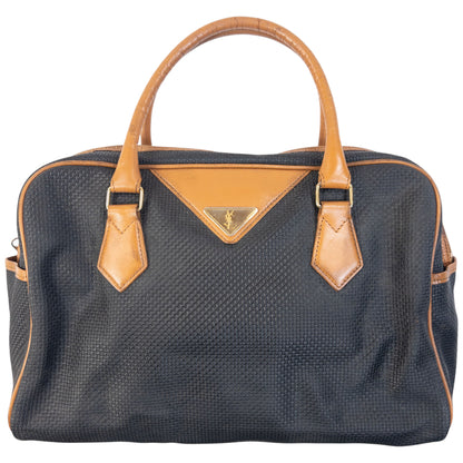 Vintage 90s YSL Yves Saint Laurent Leather Handbag in black, embossed logo detail