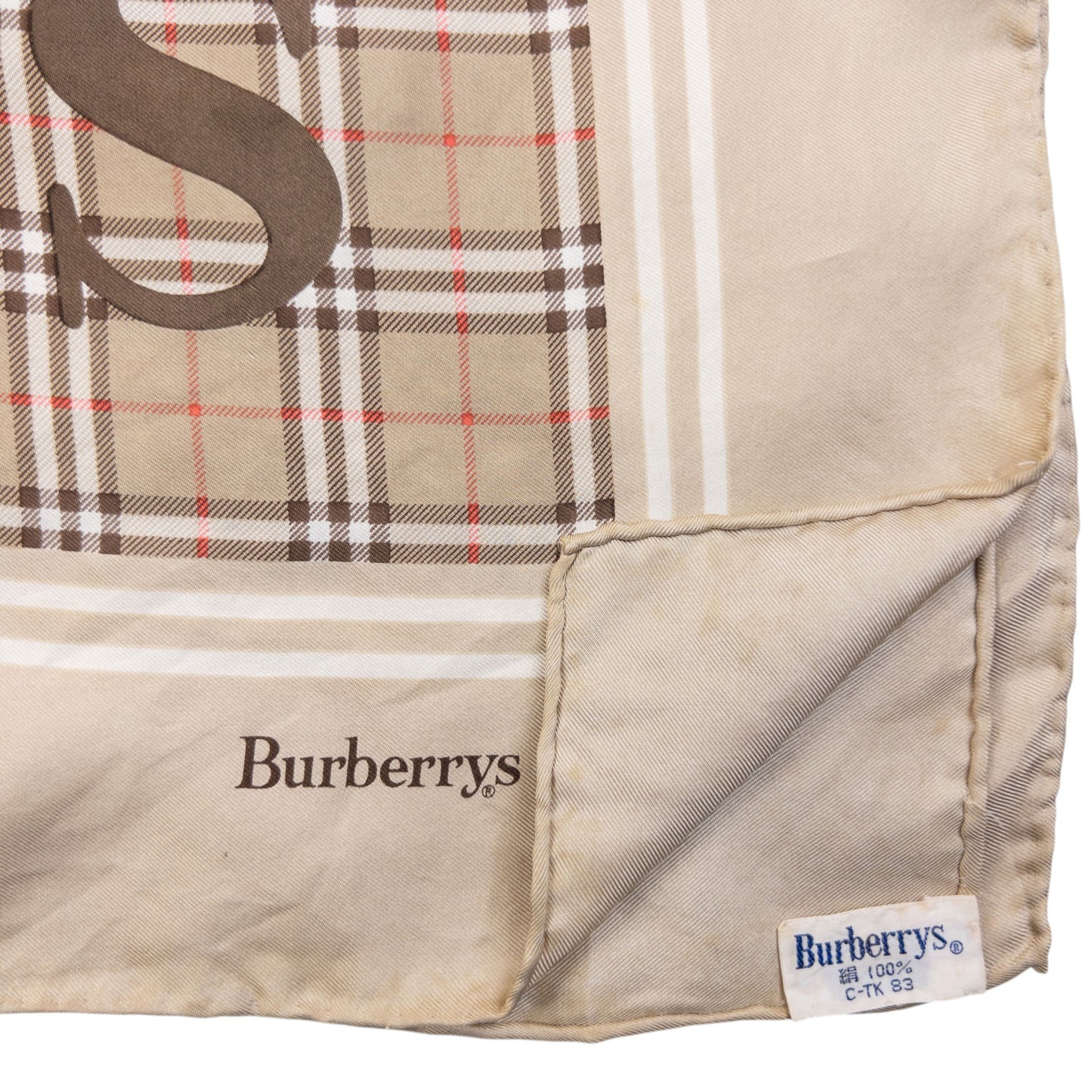 Vintage 90s Burberry Nova Check Gold Logo Print Silk Scarf