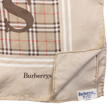 Vintage 90s Burberry Nova Check Gold Logo Print Silk Scarf