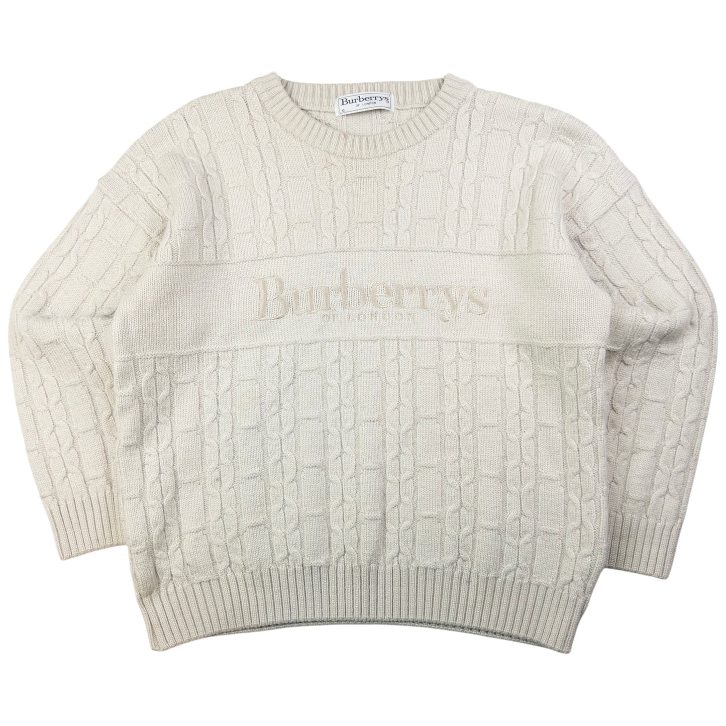 Vintage Burberry Embroidered Cable Knit Jumper Womens Size M