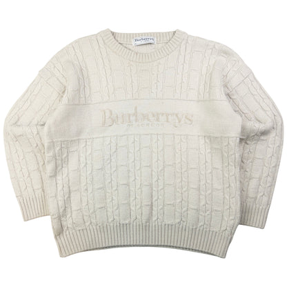 Vintage Burberry Embroidered Cable Knit Jumper Womens Size M
