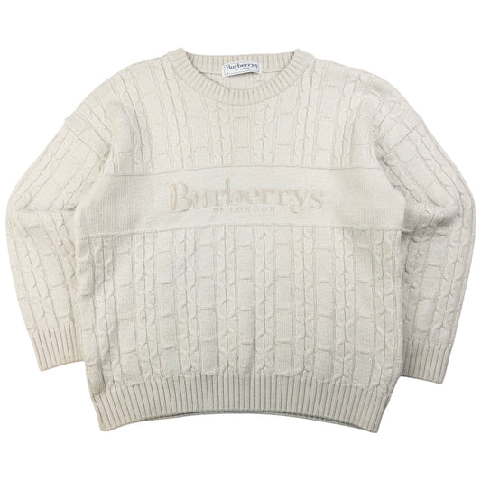 Vintage Burberry Embroidered Cable Knit Jumper Womens Size M