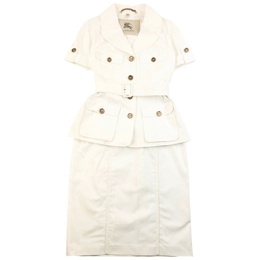 Vintage 2000s Burberry Short Sleeve Belt Waist Jacket & Skirt Set Womens Size L