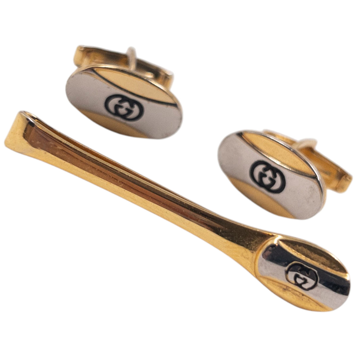 Vintage 90s Gucci Embossed Cufflinks & Tie Clip Set