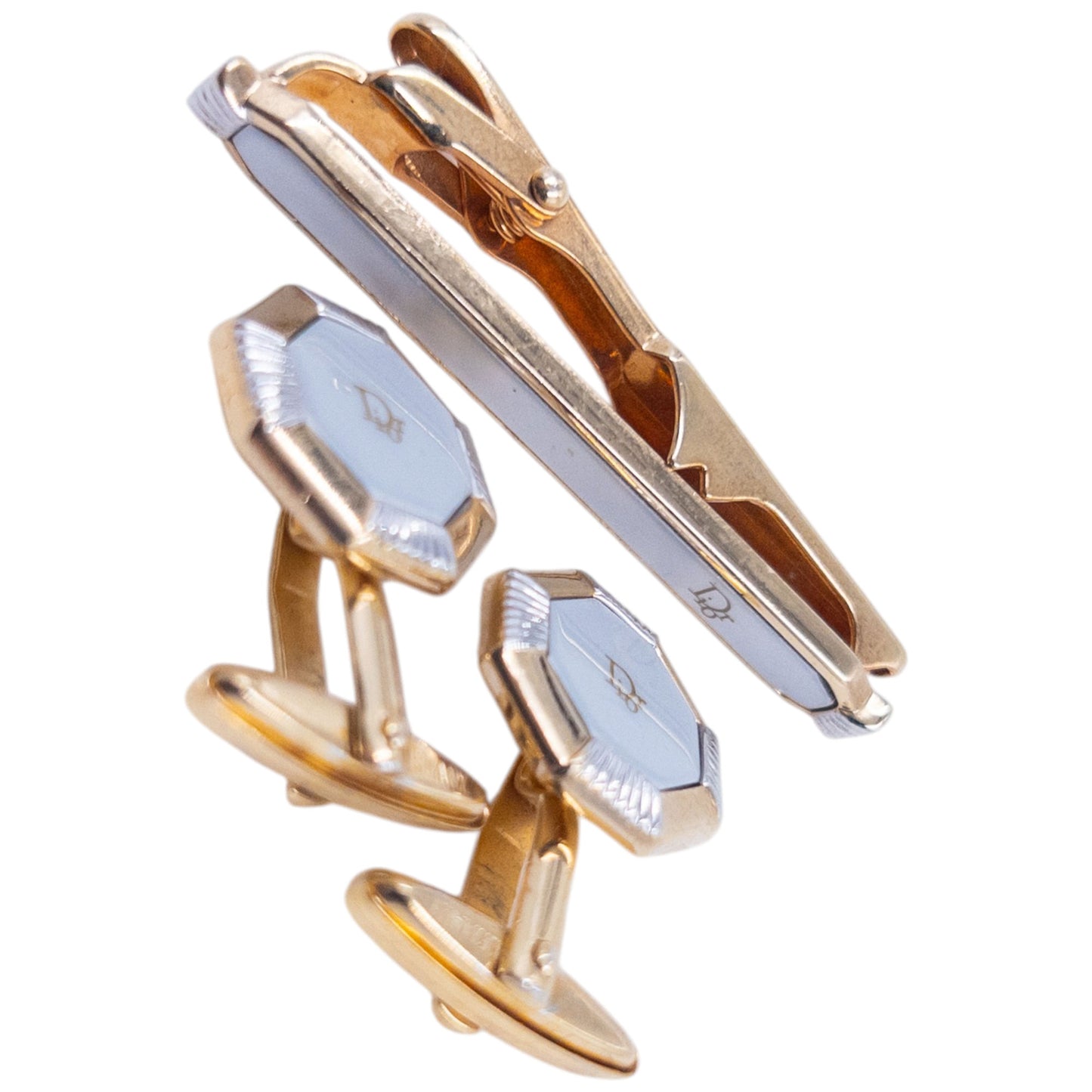 Vintage 90s Dior Embossed Cufflinks & Tie Clip Set