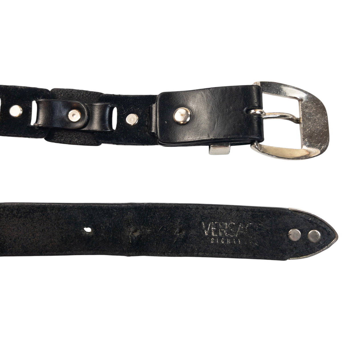 Vintage 90s Versace Signature Embossed Medusa Leather Belt Size M