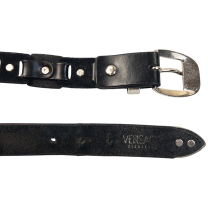 Vintage 90s Versace Signature Embossed Medusa Leather Belt Size M