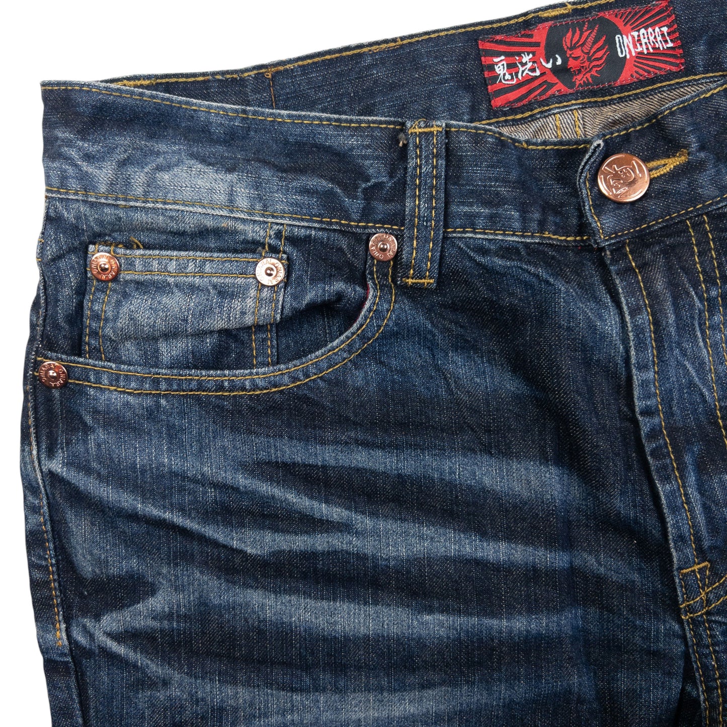 Vintage Oniarai Embroidered Monster Japanese Denim Jeans Size W34