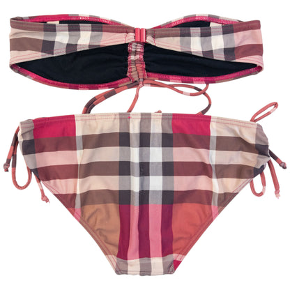 Vintage Burberry Brit Nova Check Bandeau Bikini Set Womens Size S