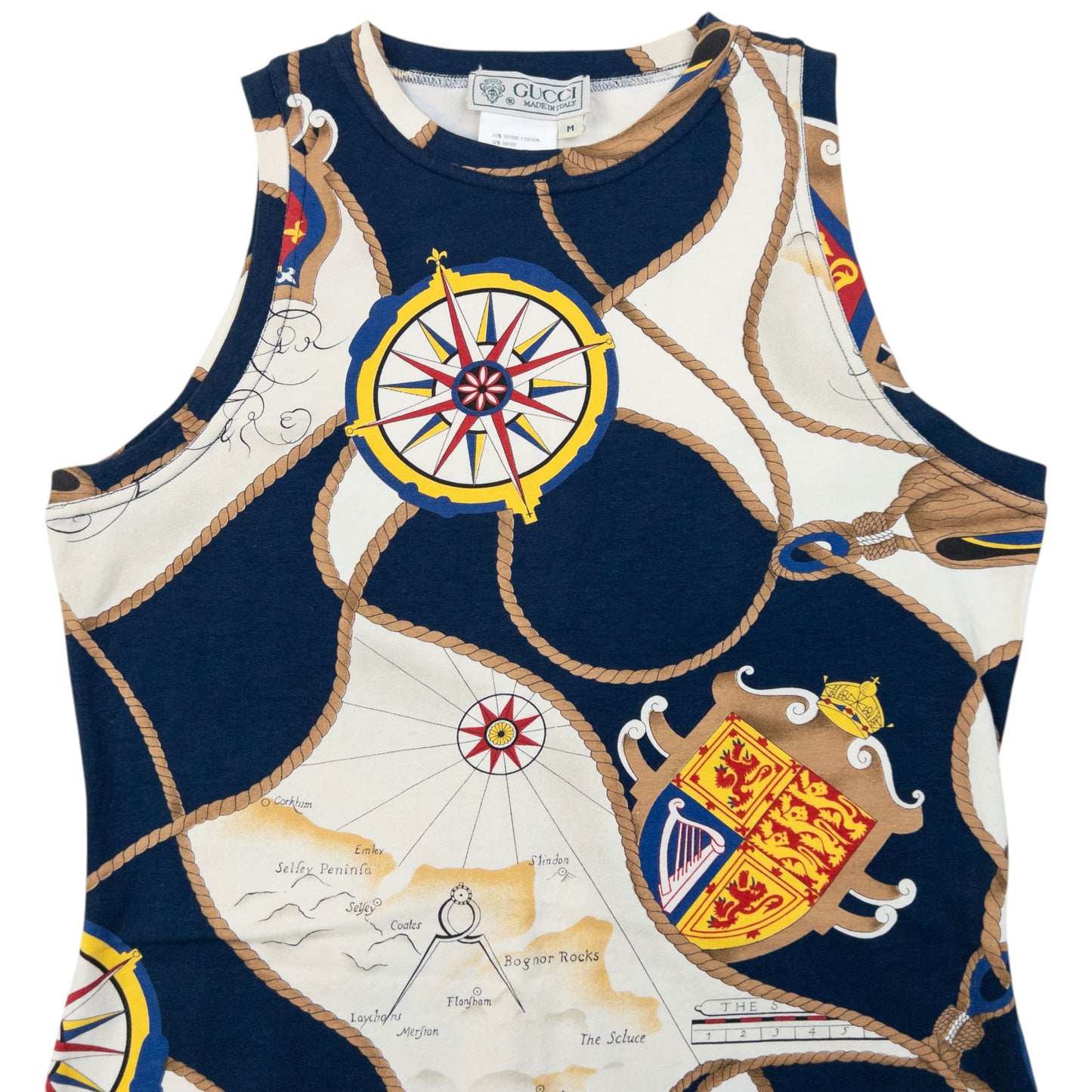 Vintage 80s Gucci Nautical Map Print Dress Womens Size M
