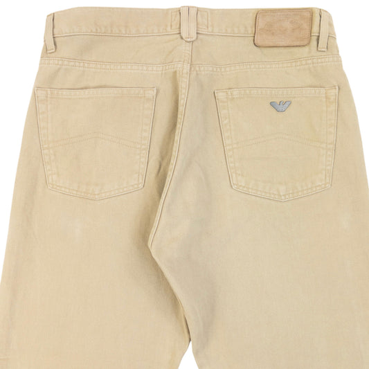 Vintage 90s Armani Jeans Trousers in beige (cotton), embossed logo fastenings