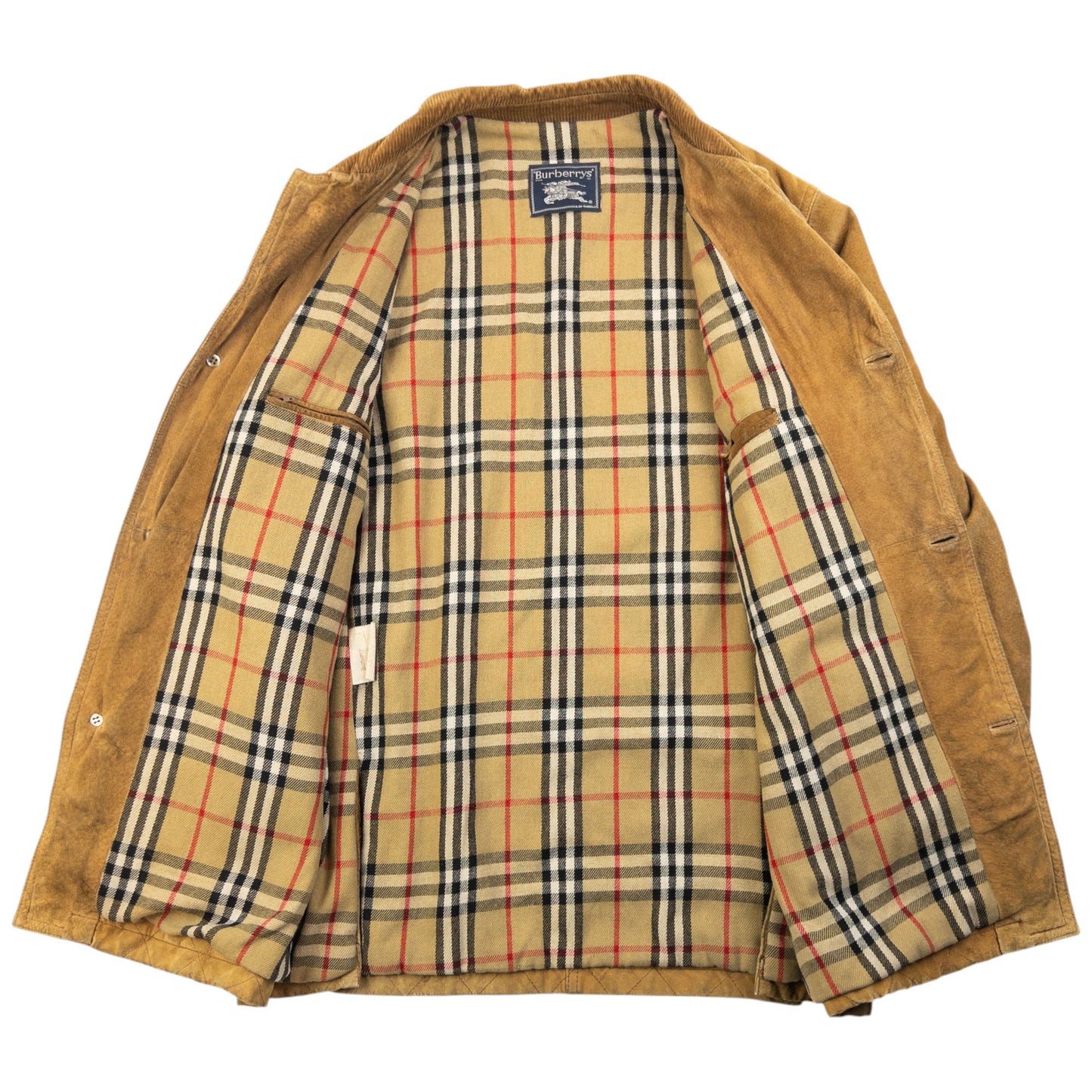 Vintage 90s Burberry Nova Check Lined Suede Leather Jacket Size L
