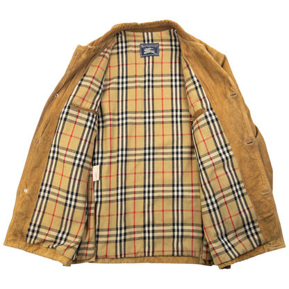 Vintage 90s Burberry Nova Check Lined Suede Leather Jacket Size L