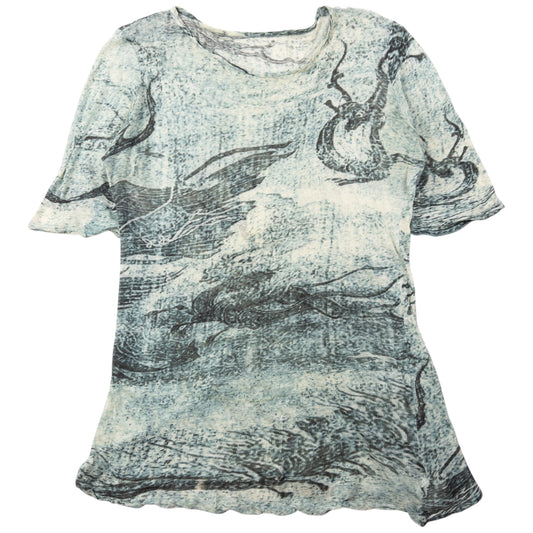 Vintage 2000s Yohji Yamamoto Dragon Print Mesh T Shirt SAMPLE Womens Size L