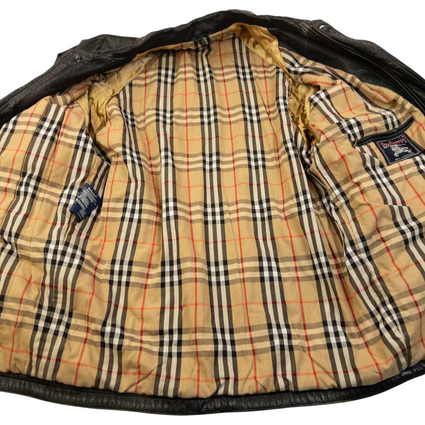 Vintage 90s Burberry Nova Check Lined Leather Jacket Size M