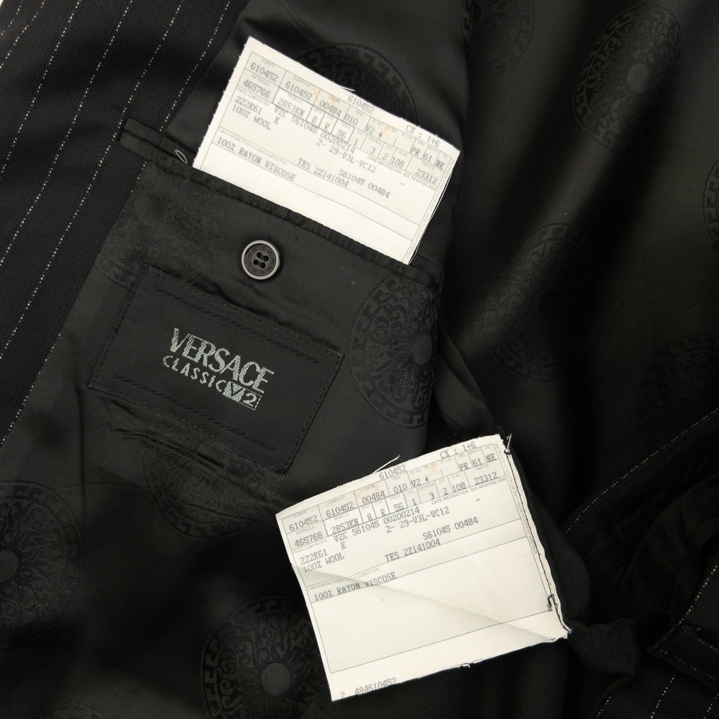 Vintage 2000s Versace Classic V2 Pinstripe Jacket & Trousers Suit Set Size XL