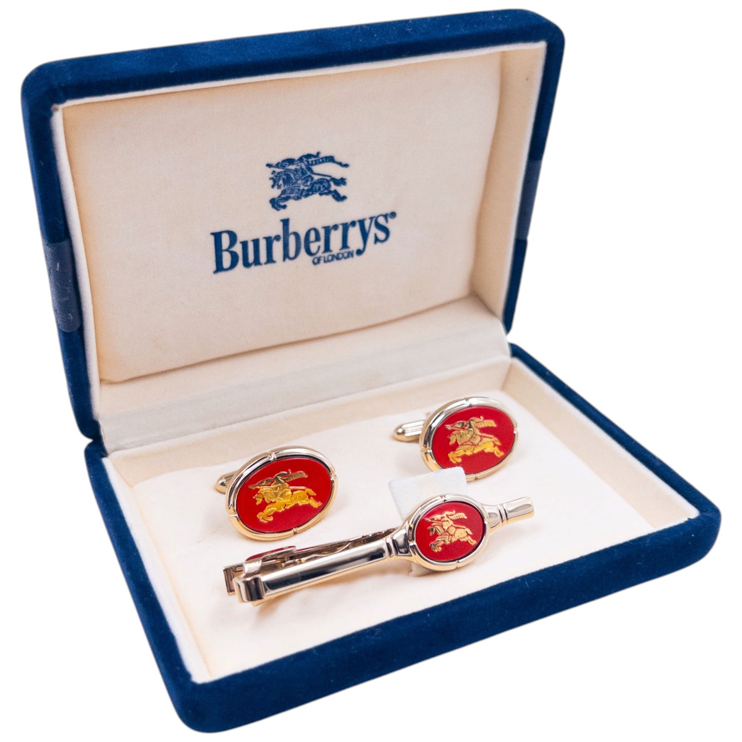 Vintage 90s Burberry Cufflinks & Tie Clip Set