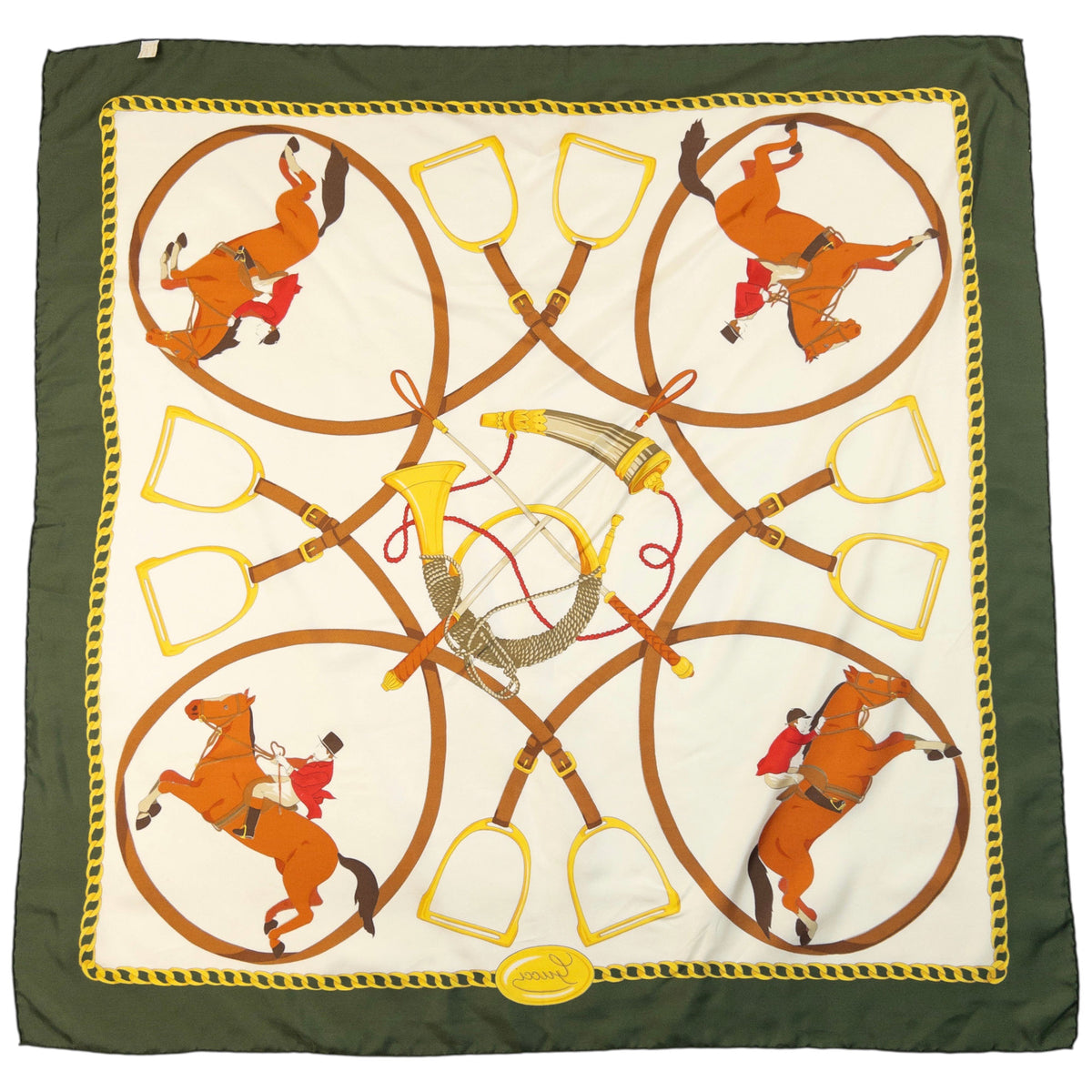 Vintage 90s Gucci Equestrian Horse Bit Print Silk Scarf
