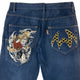 Vintage Jizo Bosatsu Embroidered Koi Fish Troll Japanese Denim Jeans Size W31
