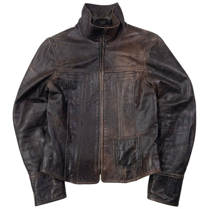 Vintage Armani Jeans Cropped Leather Jacket Womens Size M