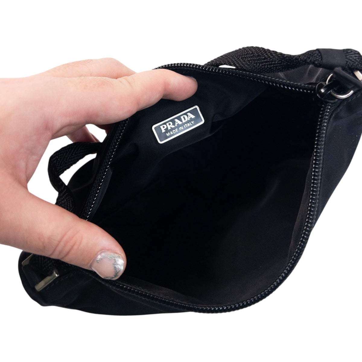 Vintage 2000s Prada Mini Baguette Shoulder Bag in black, photo 4