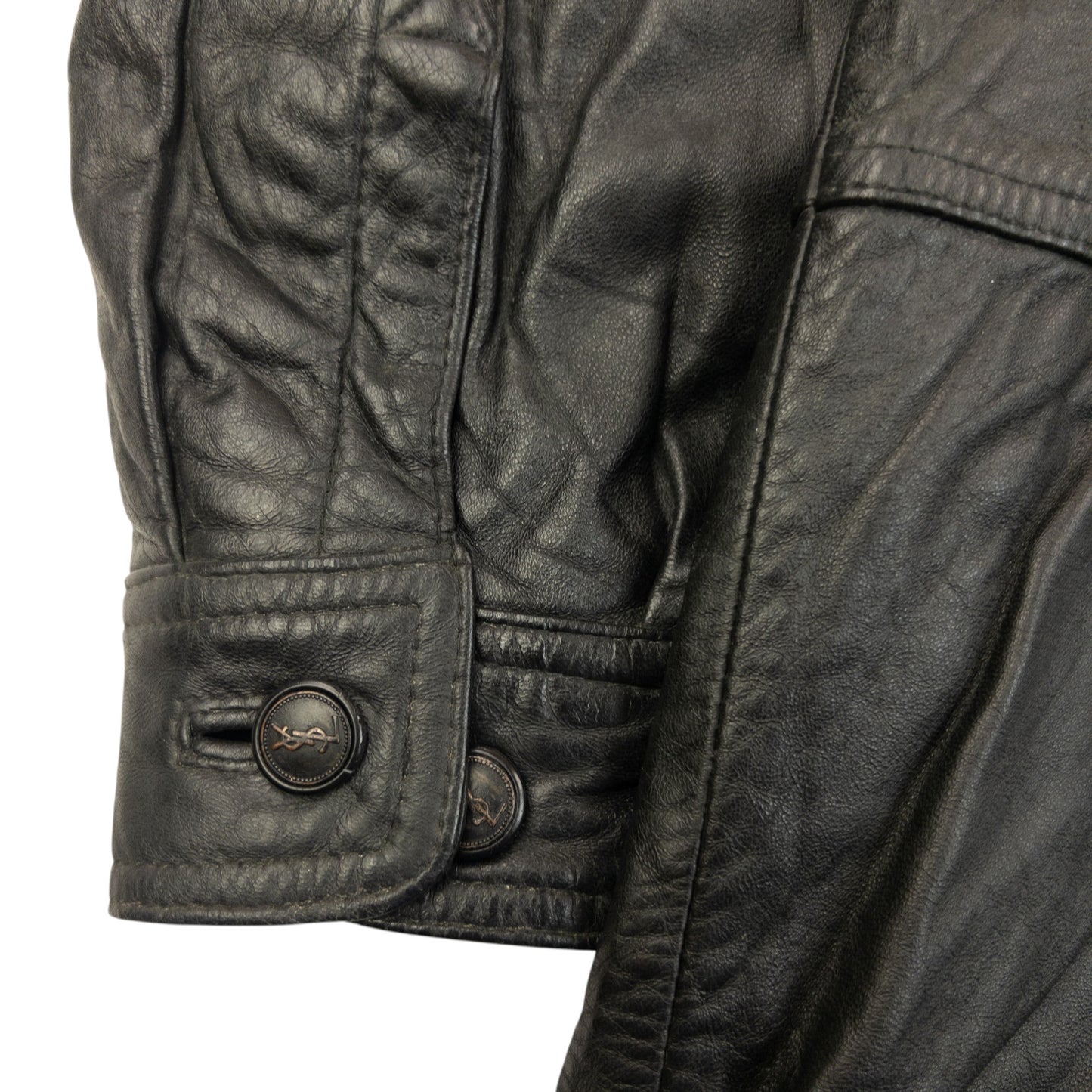 Vintage 90s YSL Yves Saint Laurent Fur Collar Leather Jacket Size L