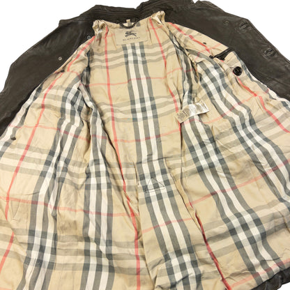 Vintage Burberry Nova Check Lined Belt Waist Leather Trench Jacket Size M