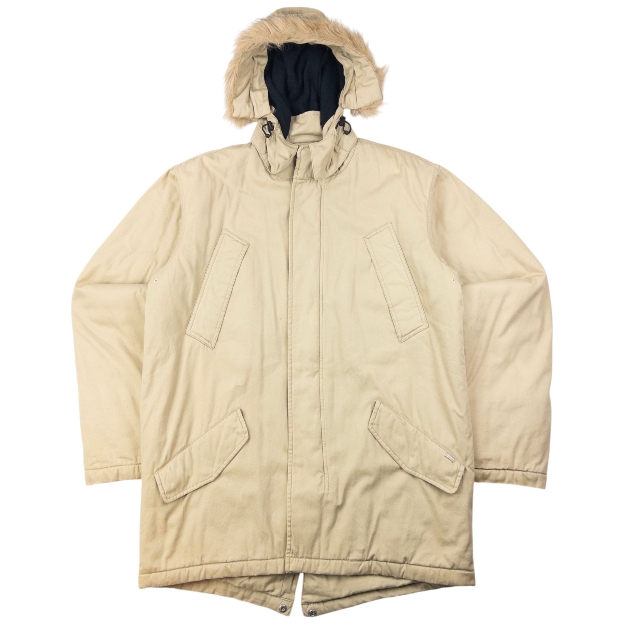 Vintage Stussy Fur Hood Padded Zip Up Jacket Size L