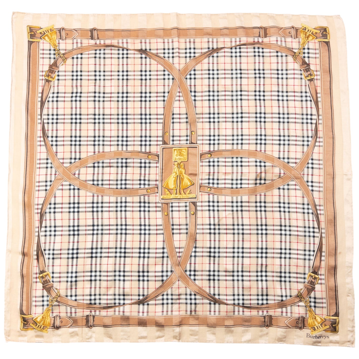 Vintage 90s Burberry Nova Check Buckle Print Silk Scarf