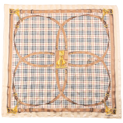 Vintage 90s Burberry Nova Check Buckle Print Silk Scarf