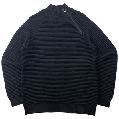 Vintage 2000s Armani Jeans Asymmetric Q Zip Ribbed Knit Jumper Size L
