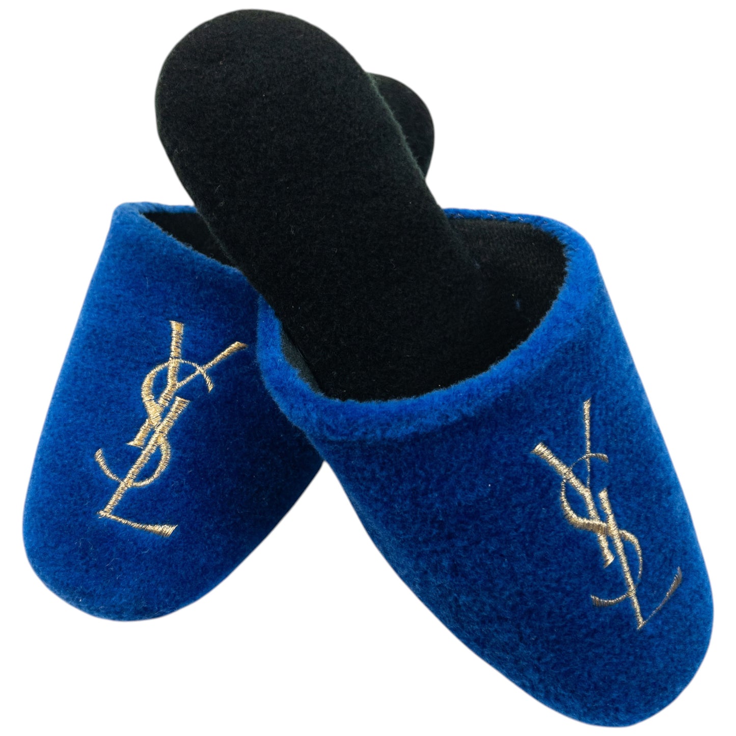 Vintage 80s YSL Yves Saint Laurent Embroidered Fleece Slippers Womens Size 6